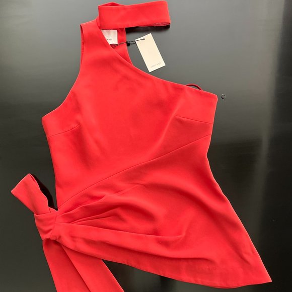 NWT - Hot Pink cinq a sept One-Shoulder Choker Top - Size Medium - Picture 3 of 10